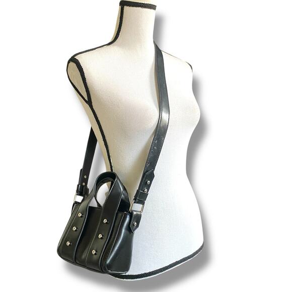 Zara Studded Mini Crossbody Bag Purse Black Silver Top Handle Zipper Edgy Grunge - Picture 3 of 14